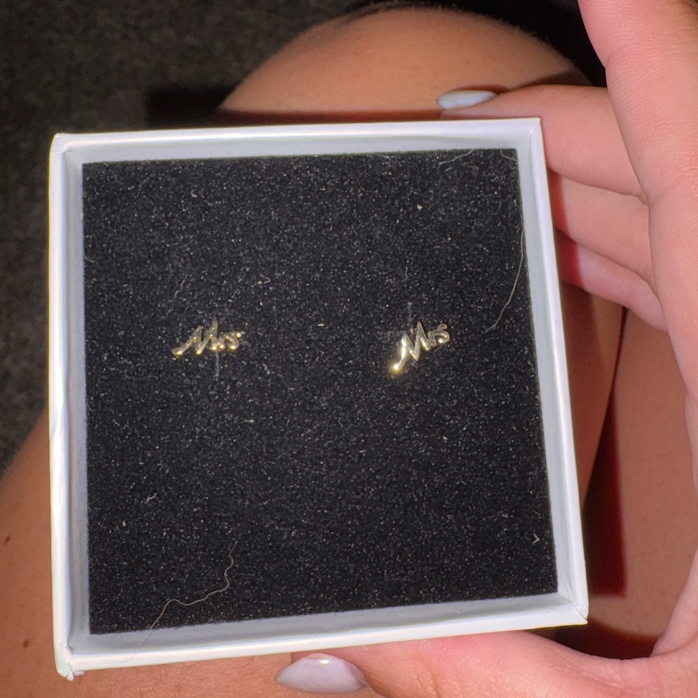 Gold 'Mrs' Stud Earrings